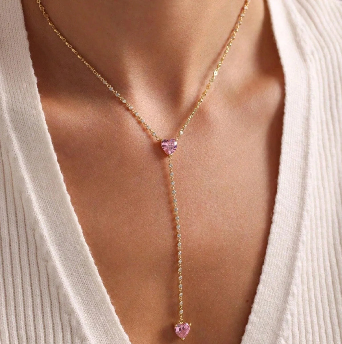 Pink Heart Drop Necklace