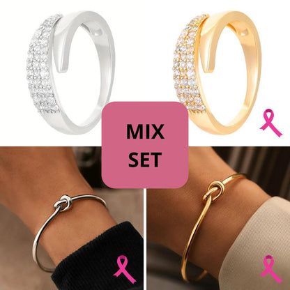 Breast Cancer Support Set | 2 Rings and 2 Bracelets |