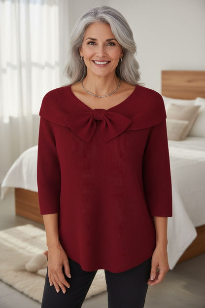 Sweater with Bow and Round Neckline