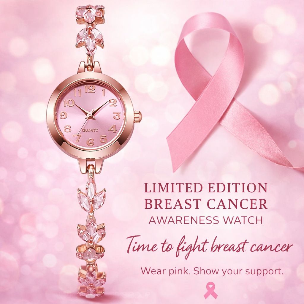 Strength in Time | Elegant Breast Cancer Awareness Bracelet Watch