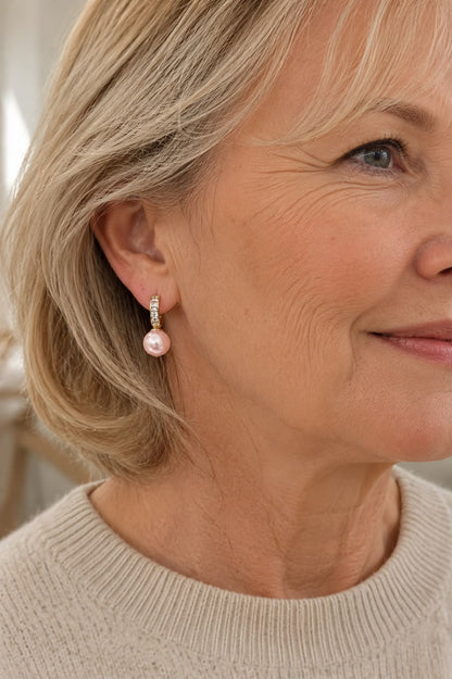 Breast Cancer Awareness Blush Pearl Earrings