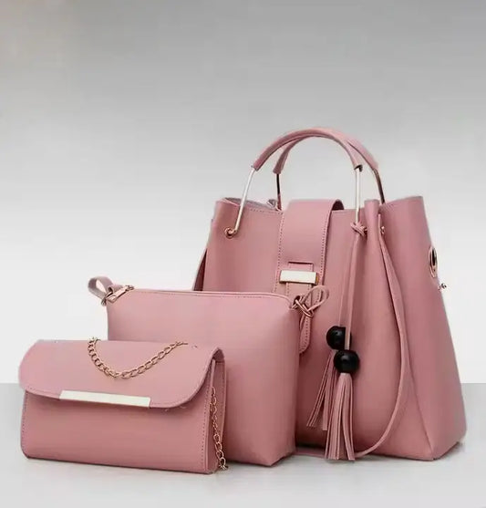Amara – 3-Piece Soft Pink Bag Set with Gold Accents