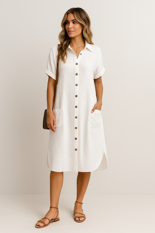 LISE | Oversized polo dress in woven fabric