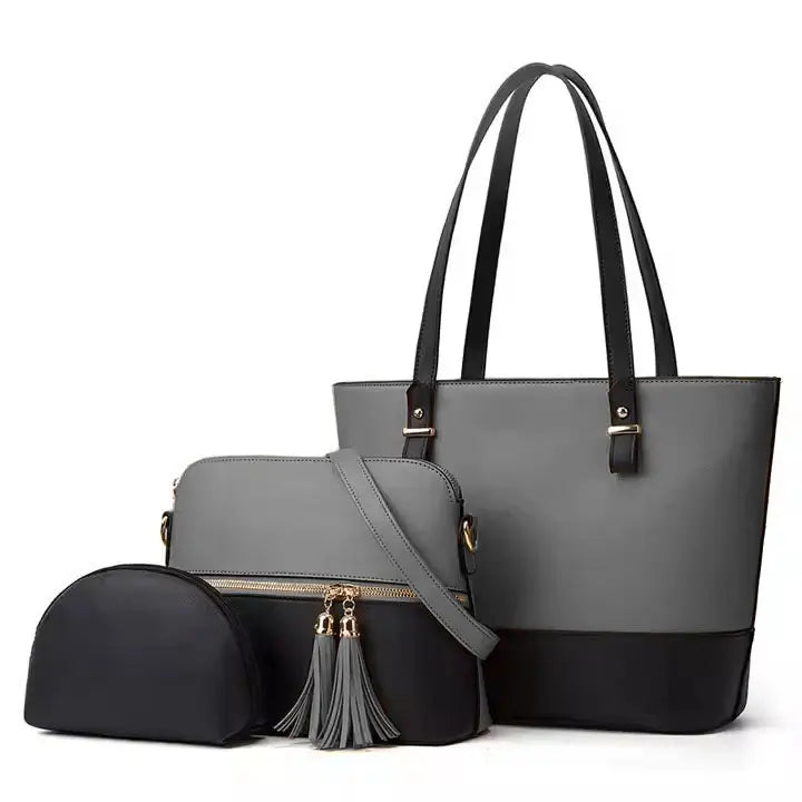 Daphne – Elegant 3-Piece Grey & Black Purse Set