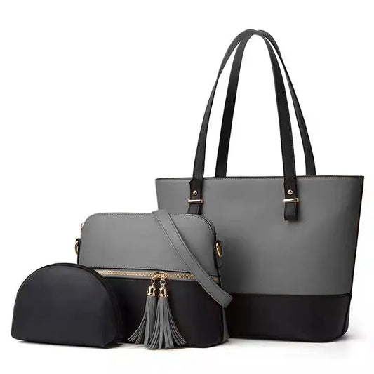 Daphne – Elegant 3-Piece Grey & Black Purse Set