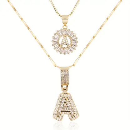 Pave Letter Initial Necklace Set
