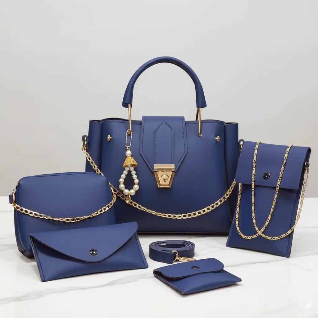 Livia – 5-Piece Handbag Set with Gold Accents