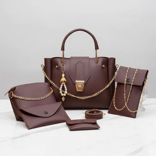 Livia – 5-Piece Handbag Set with Gold Accents