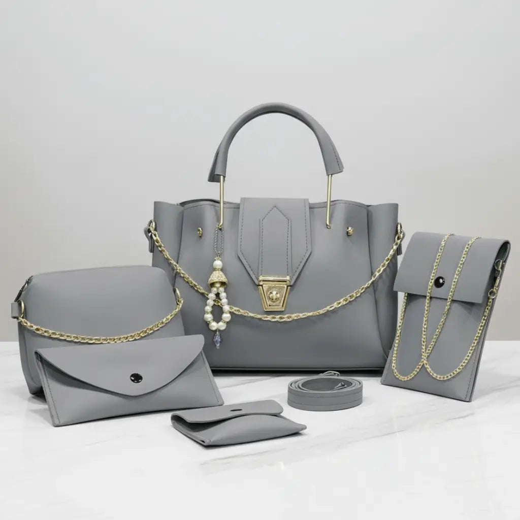 Livia – 5-Piece Handbag Set with Gold Accents