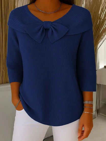 Sweater with Bow and Round Neckline