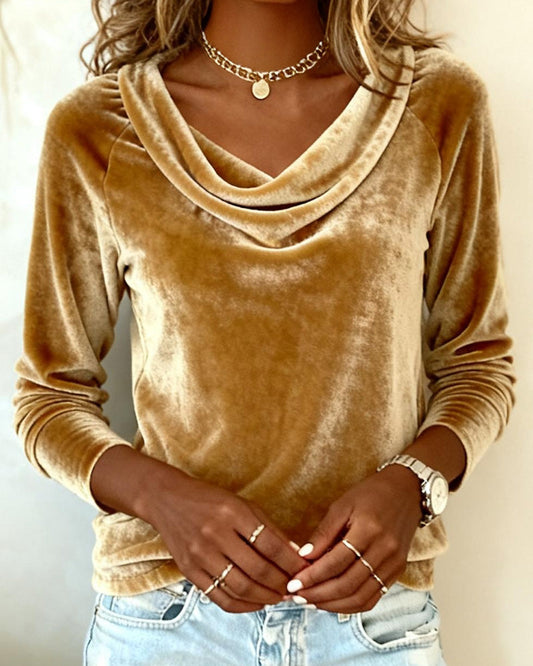 Velvet Top with Draped Collar