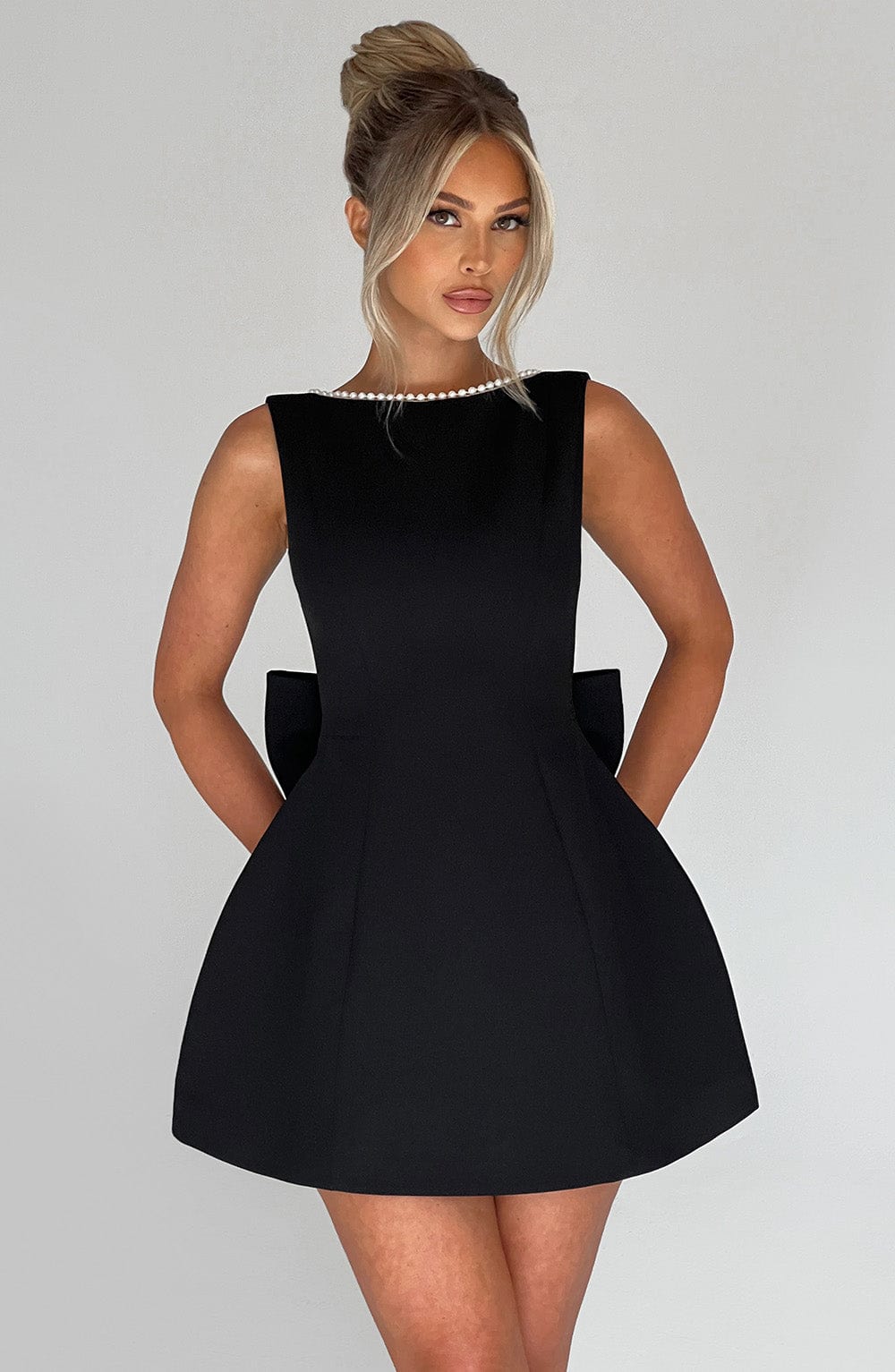 ELLE | Pearl Bow Mini Dress