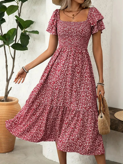 LIMA | Floral Ruffle Midi Dress