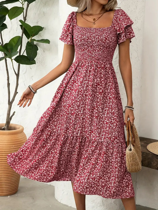 LIMA | Floral Ruffle Midi Dress