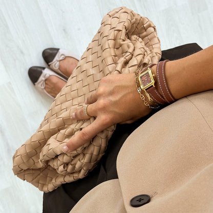 Gracieuse Petite Watch Double Leather, Nutshell, Gold Colour