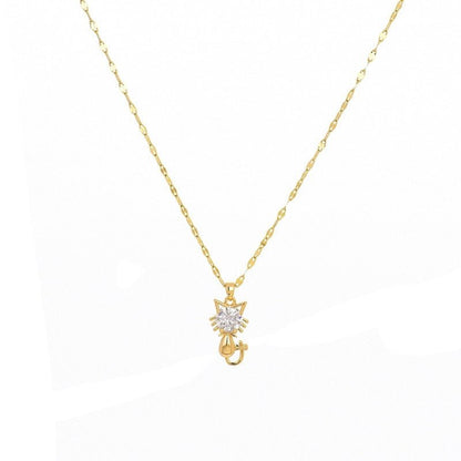 Gold platted cat necklace with zircon