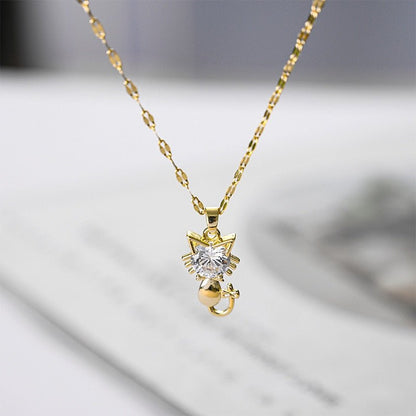 Gold platted cat necklace with zircon