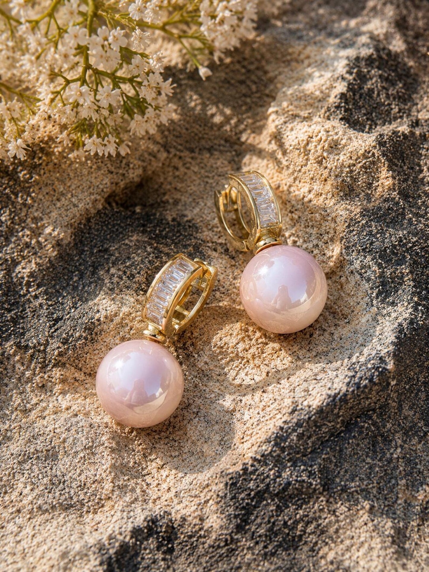 Breast Cancer Awareness Blush Pearl Earrings