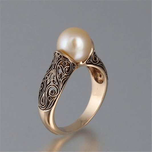 Vintage Pearl Adorned Golden Ring