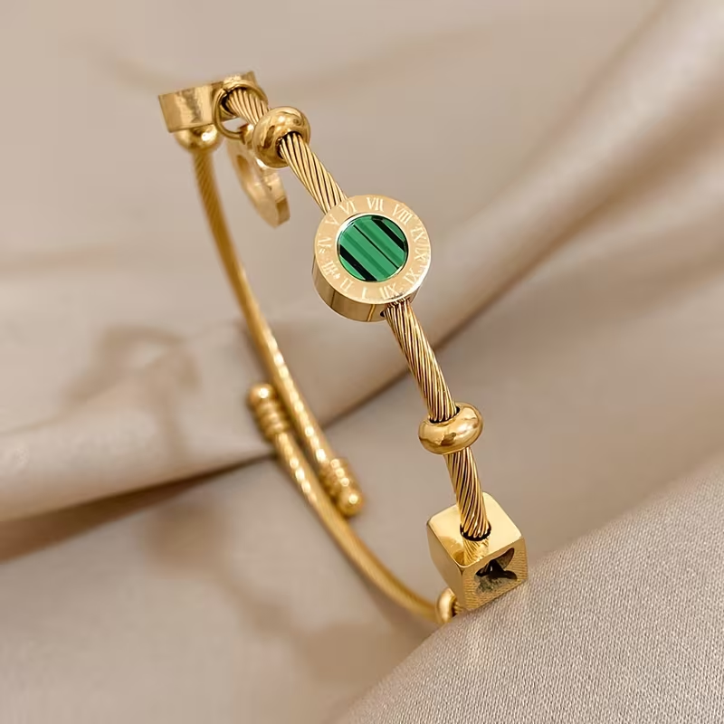 Open Gold Green Bracelet