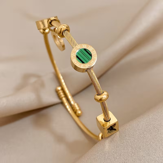 Open Gold Green Bracelet