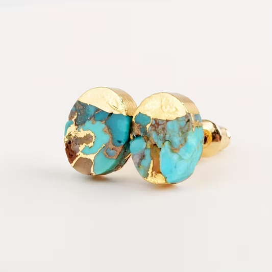 Rounded Nature Stone Gold Earrings