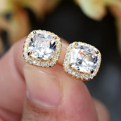 Elegant White Square Gold Earrings