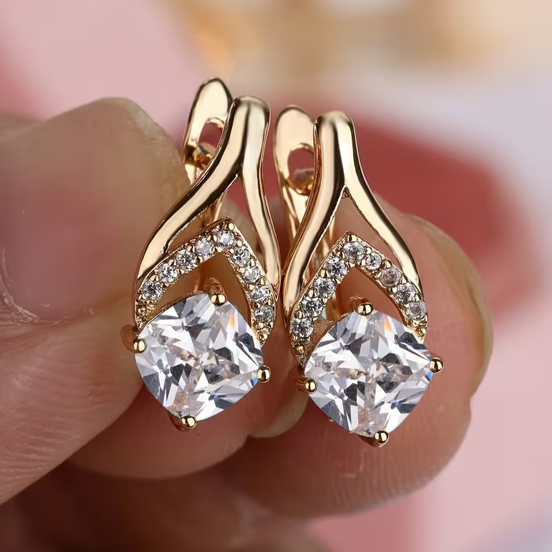 Elegant Bright White Gold Earrings