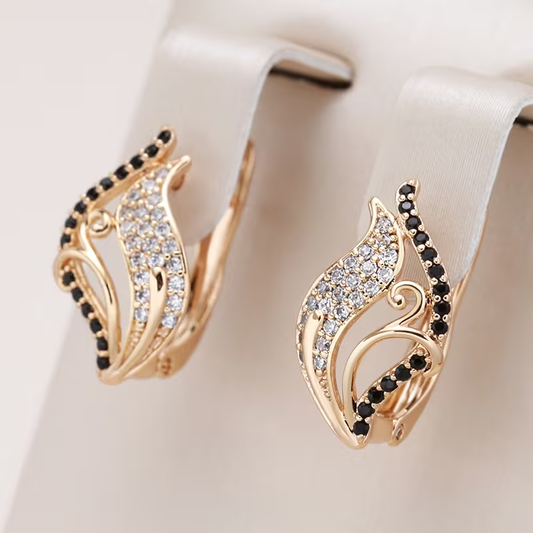 Elegant Black & Gold Stud Earrings