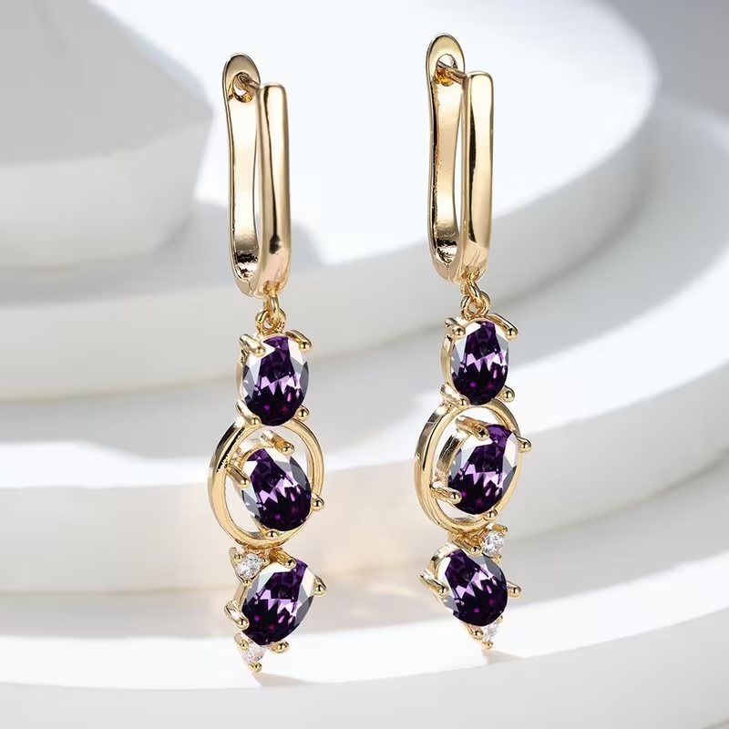 Elegant Dangle Violet Crystal Earrings