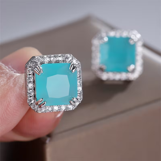 Elegant Bright Blue Stone Silver Earrings