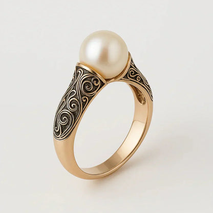 Vintage Pearl Adorned Golden Ring