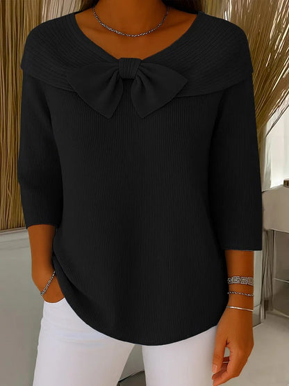 Sweater with Bow and Round Neckline