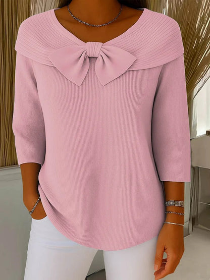 Sweater with Bow and Round Neckline