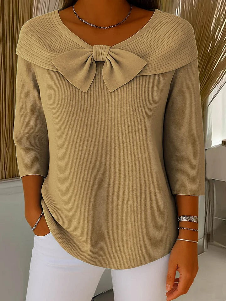 Sweater with Bow and Round Neckline