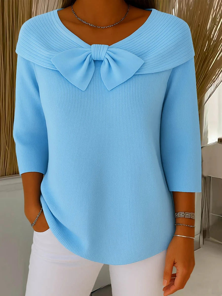 Sweater with Bow and Round Neckline
