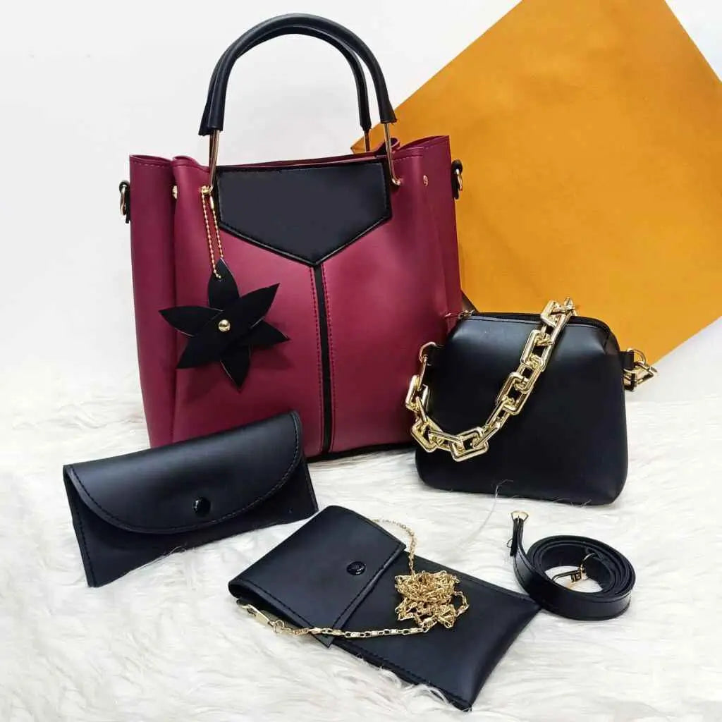Elegant Luxe: 4-Piece Handbag Set with Gold Hardware