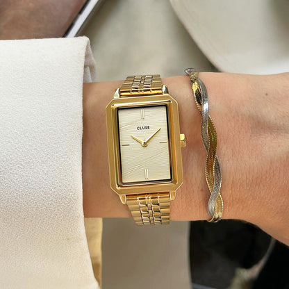 Fluette Watch Steel, Sand Texture Full Gold Colour