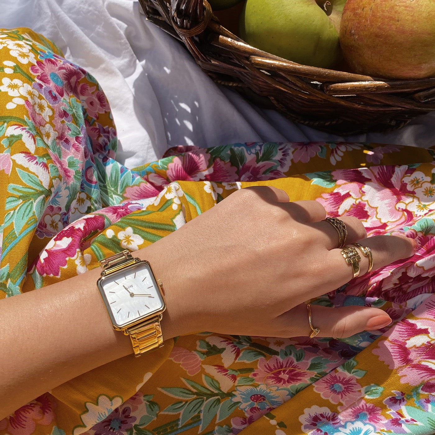 La Tétragone Watch Steel, White Pearl, Gold Colour