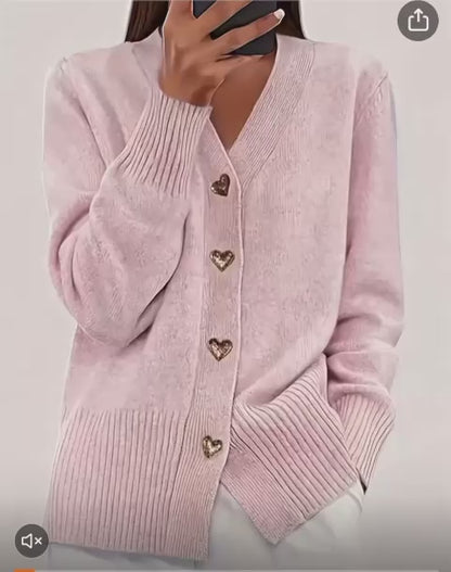 ADELE | Elegant Heart Button Cardigan