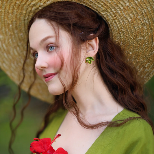 Green Maple Leaf Earrings