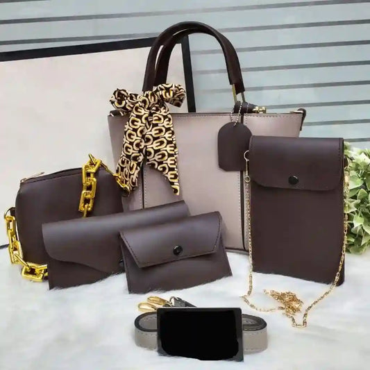 Sable – Luxury 5-Piece Fone Brown Handbag Set