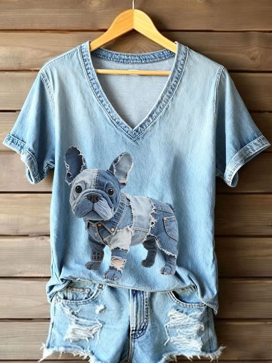 Lily – Women’s V-Neck T-Shirt with French Bulldog Style