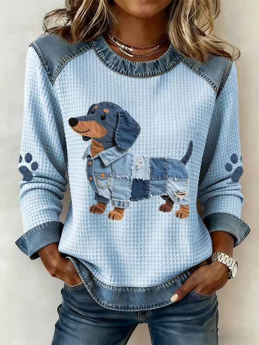 Julia – Charming Dachshund with Denim Patchwork