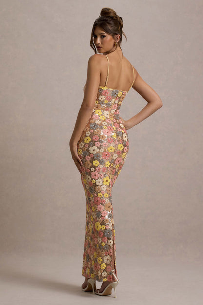 SELVIANA |  Floral Maxi Dress with Sequins