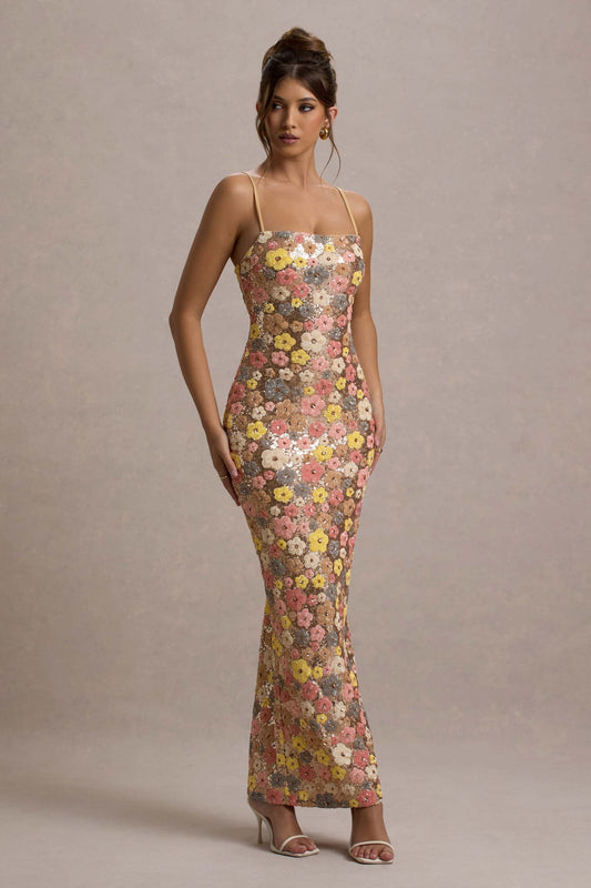 SELVIANA |  Floral Maxi Dress with Sequins