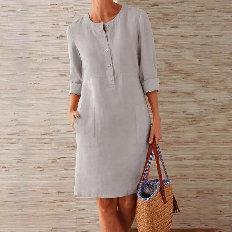 HELENE | Long-sleeved linen dress