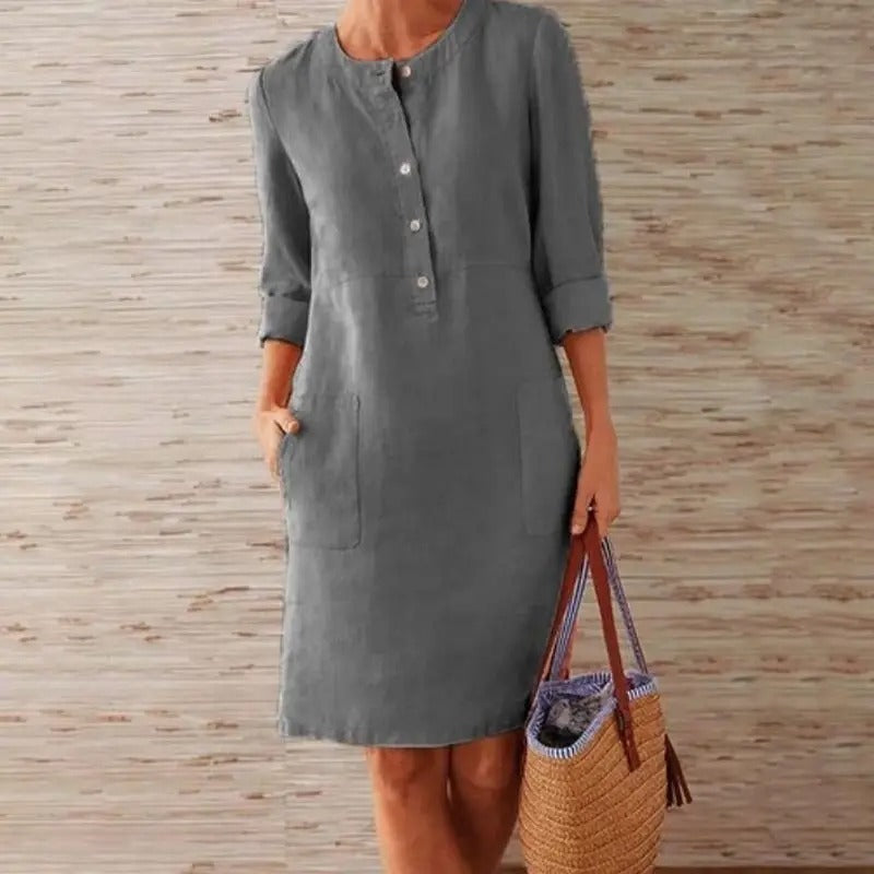 HELENE | Long-sleeved linen dress