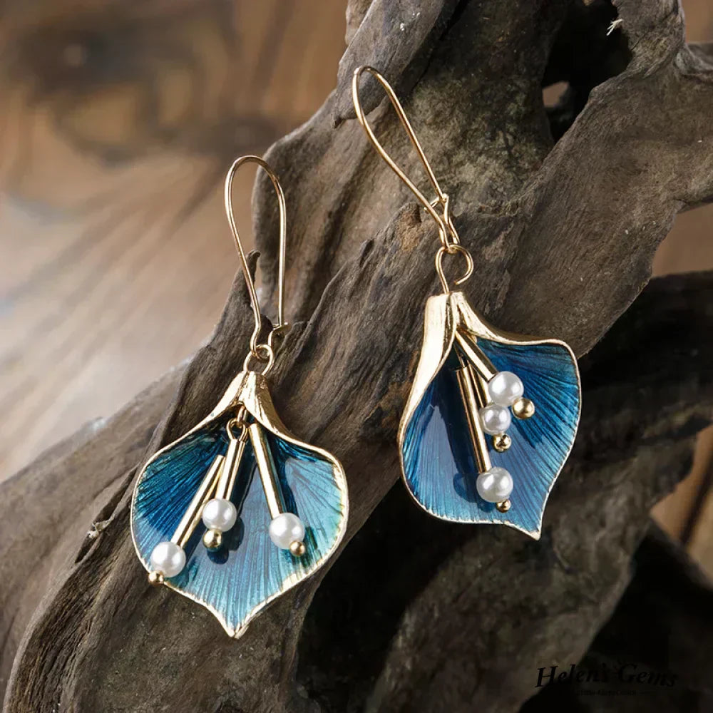 Elegant Blue Lotus Silver Earrings